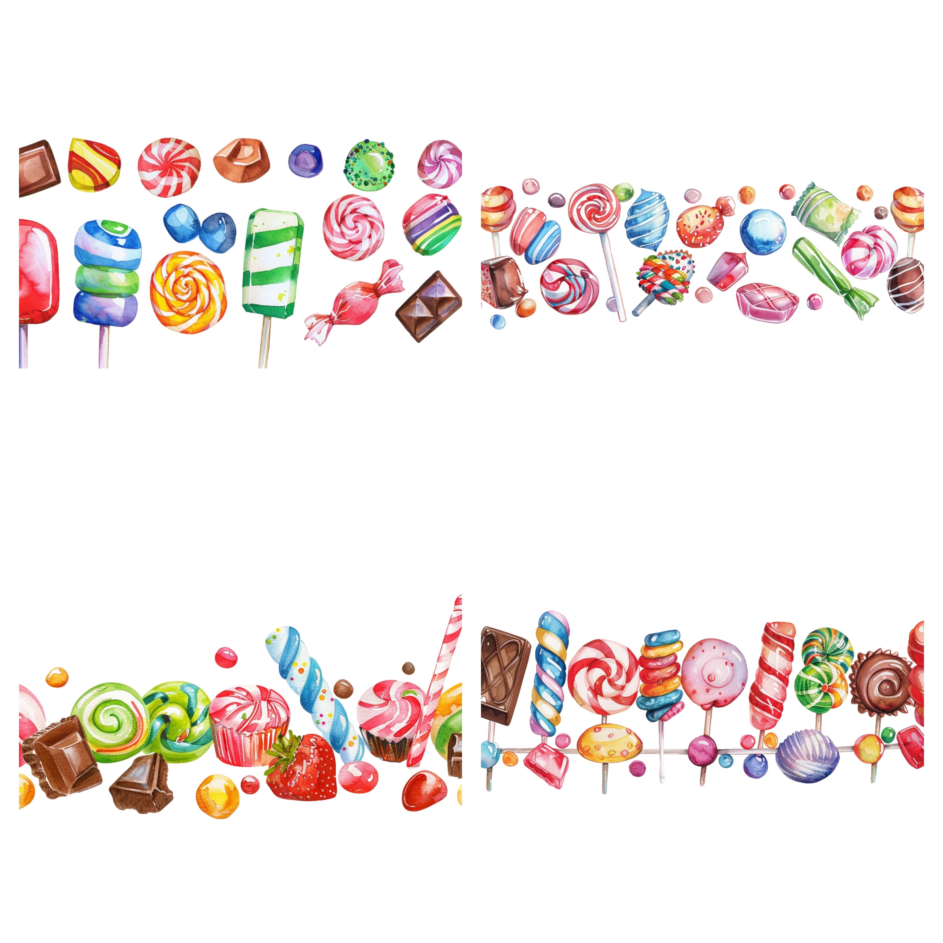 Candy Making Border 31 Candy Borders Watercolor Clipart, Border Clipart, PNG Individual ...