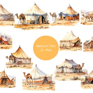 31 Beduinen Zelte Aquarell Clipart, Wüste Clipart, PNG einzelne Bilder auf transparentem Hintergrund, Sublimation