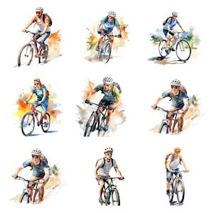 29 Radfahrer Aquarell Clipart, Radfahren Clipart, PNG Einzelbilder auf transparentem Hintergrund, Sublimation, kommerzielle Nutzung