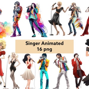 Singer Animated Clipart, PNG digital files on a transparent background, scrapbook, invitations, commercial use, instant download