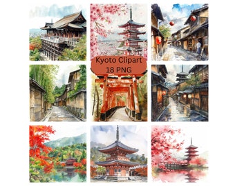 Watercolor Kyoto Clipart, beautiful Japan PNG individual images on transparent background, sublimation, commercial use