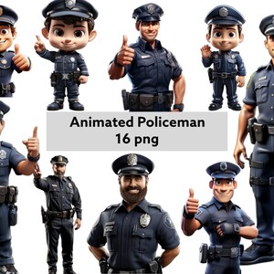 Policeman Animated Clipart, PNG digital files on a transparent background, scrapbook, invitations, commercial use, instant download
