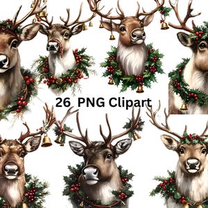 26 Clipart di renne di Natale, clipart di Natale, singole immagini PNG su sfondo trasparente, sublimazione