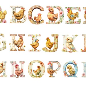 Acuarela lindo pollo alfabeto clipart, imágenes individuales PNG sobre fondo transparente, sublimación, uso comercial