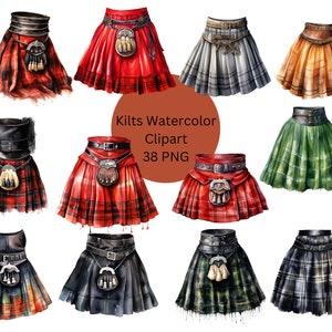 Aquarelle Kilts Clipart, Scottish Kilts PNG, Scotland Clipart, fichiers numériques PNG sur fond transparent, conception de sublimation, scrapbook