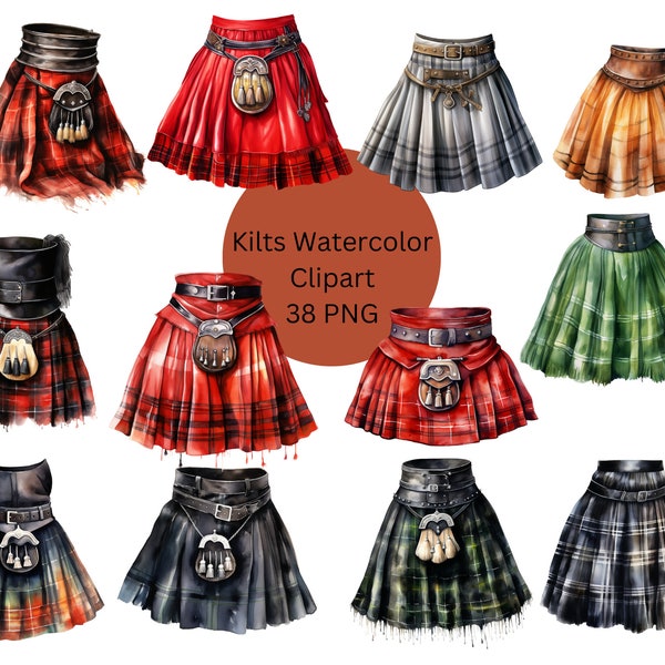 Watercolor Kilts Clipart, Scottish Kilts PNG, Scotland Clipart, PNG digital files on a transparent background, sublimation design, scrapbook