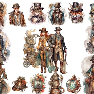 Aquarell Gentleman Steampunk Clipart, PNG digitale Bilder, hohe Qualität, transparenter Hintergrund, kommerzielle Nutzung, sofortiger Download