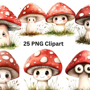 25 Whimsical Mushrooms Clipart, Whimsical Clipart, PNG individual images on transparent background, sublimation