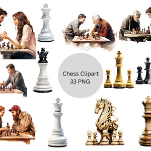 Chess Clipart, Chess pieces and players, PNG digital files on transparent background, sublimation, commercial use