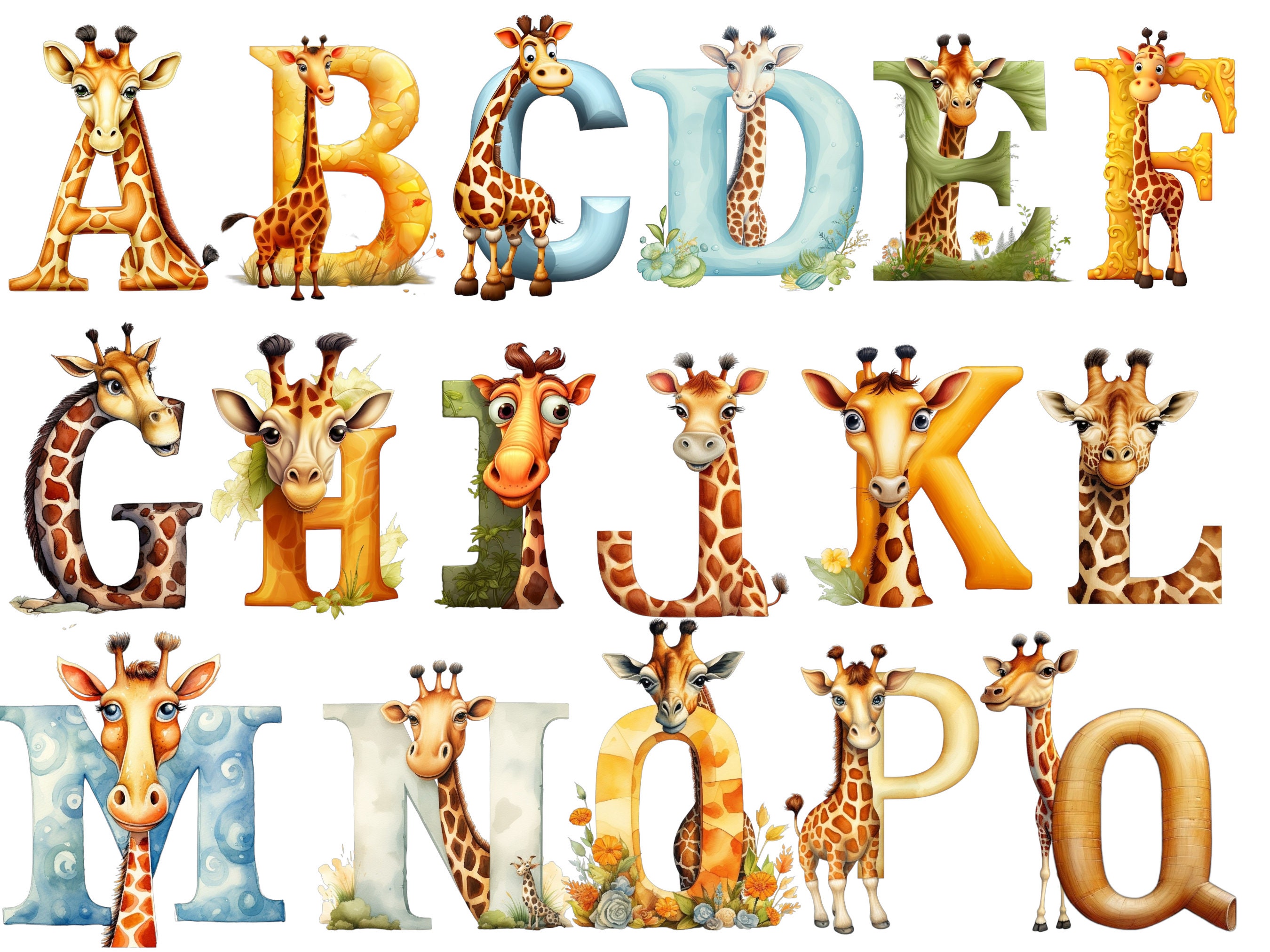 Giraffe • Alphabet Monogram Cute School Daycare Classic Round