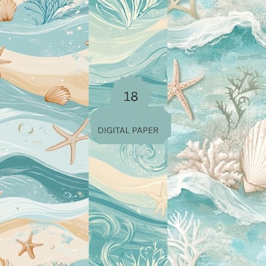 Ocean Digital Paper - Sea Life Coral Reef Backgrounds - 18 Nautical Marine Summer Beach Patterns