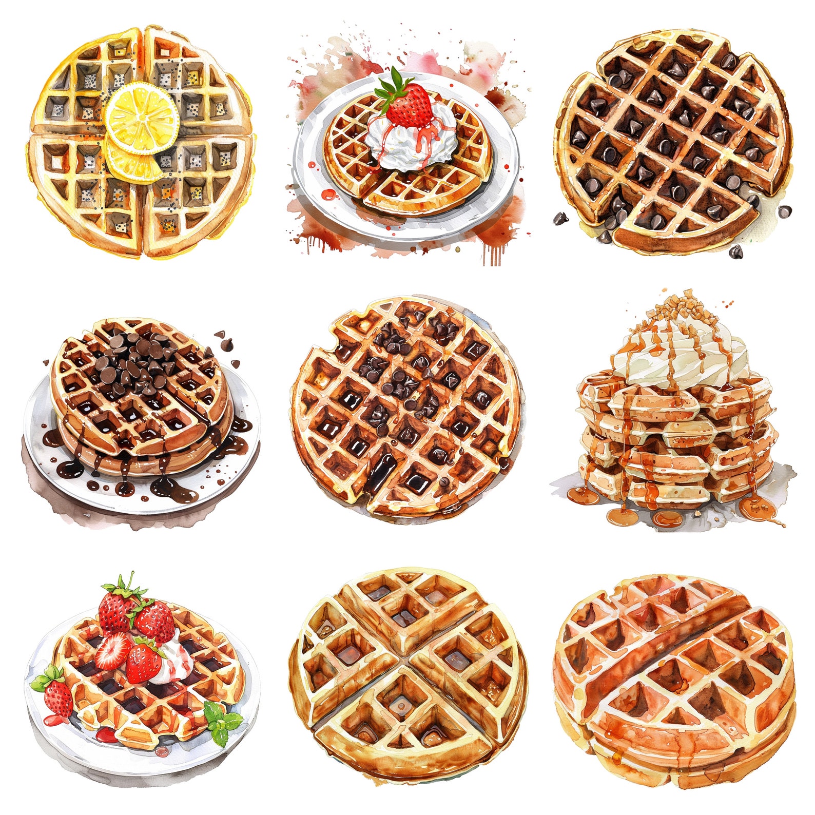 Watercolor Waffles Clipart, Dessert PNG Individual Images on ...