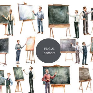 21 Teachers Watercolor Clipart, Teaching Clipart, PNG individual images on transparent background, sublimation