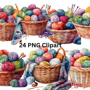 24 Wollknäuel Aquarell Clipart, PNG einzelne Bilder auf transparentem Hintergrund, Sublimation, kommerzielle Nutzung
