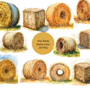 Watercolor Hay Bales Clipart, PNG individual images on transparent background, sublimation, commercial use