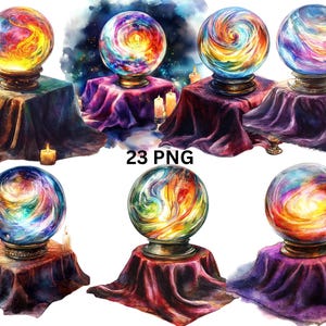23 Globos Cósmicos Acuarela Clipart, imágenes PNG individuales sobre fondo transparente, sublimación