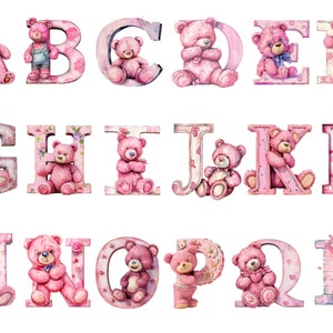 Alfabeto de oso de peluche rosa, letras png, alfabeto png, descarga instantánea para uso comercial, alta resolución, 12x12, uso comercial