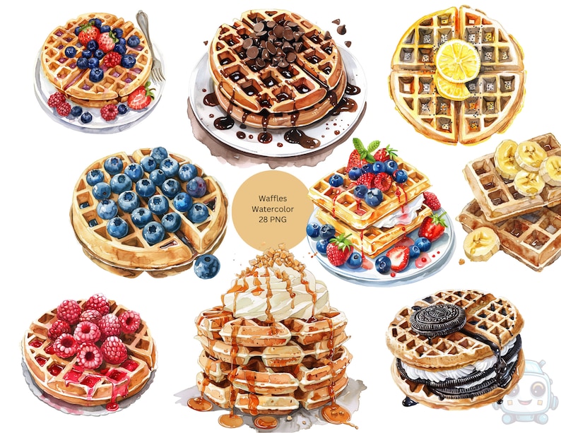 Watercolor Waffles Clipart, Dessert PNG Individual Images on ...