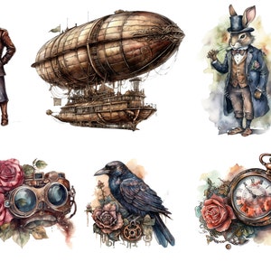 Watercolor Steampunk Victorian Fantasy Clipart, PNG digital images, transparent background, commercial use, instant download