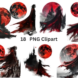 18 Moonlight Vampires Clipart, Halloween Clipart, PNG individual images on transparent background, sublimation