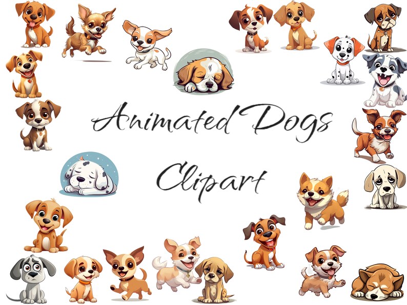 Animated Dogs Clipart PNG Digital Files on a Transparent - Etsy