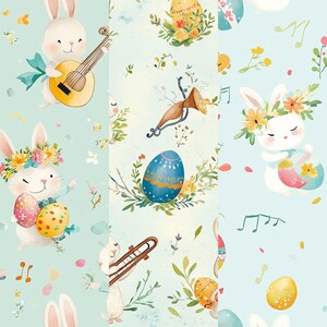 Cute Bunny and Easter Egg Digital Paper, Pastel Spring Music Theme ...