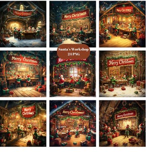 24 Oficina do Papai Noel com clipart de sinal de feliz Natal, clipart de Natal, imagens PNG individuais em fundo transparente, sublimação
