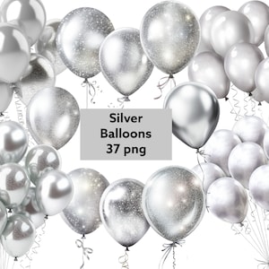 Zilverfolie ballonnen, transparante achtergrond, hoge kwaliteit, clipart, 12x12, commercieel gebruik