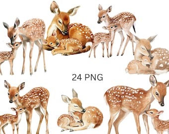 Mother and Baby Deer Clipart Collection - 24 PNG Images of Deer Families, PNG individual images on transparent background, sublimation