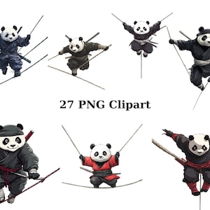 27 Pandas Ninja Clipart, Animais Clipart, PNG imagens individuais em fundo transparente, sublimação