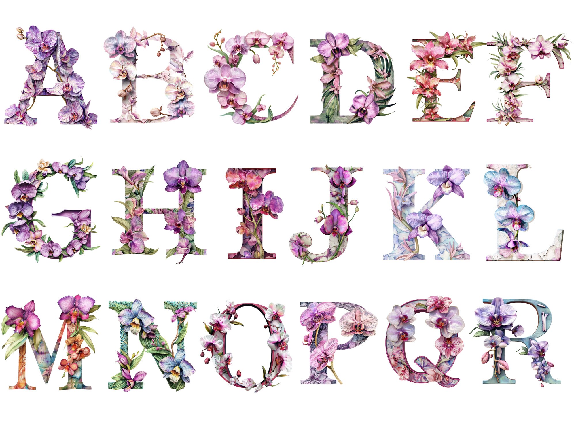 Orchids Lettering Orchid Flower Alphabet, Letters Png, Alphabet Png, Instant Download for ...