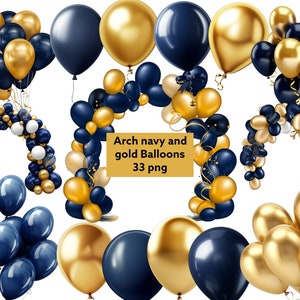 Globos marinos y dorados, globos arco, fondo transparente, alta calidad, clipart, 12x12, uso comercial