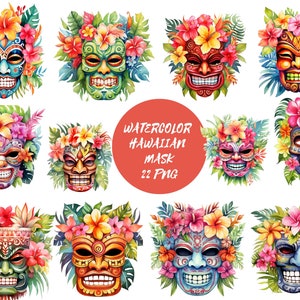Aquarelle masque Tiki Clipart, fichiers numériques PNG sur fond transparent, album, sublimation, usage commercial