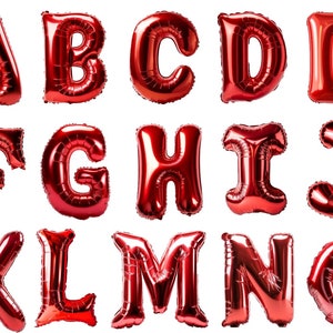Red Foil Balloon Alphabet Clip Art - gráficos digitales de descarga instantánea en formato PNG para celebración de uso comercial y diseños de fiestas