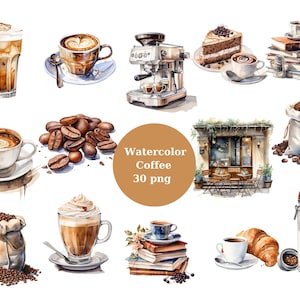 Watercolor Coffee Clipart, espresso coffee,  PNG format instant download for commercial use
