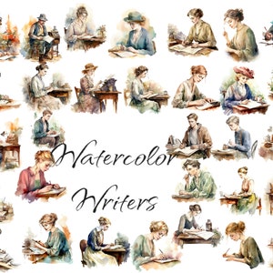 Aquarel schrijvers Clipart, digitale PNG-bestanden op een transparante achtergrond, plakboek, uitnodigingen, commercieel gebruik, instant download