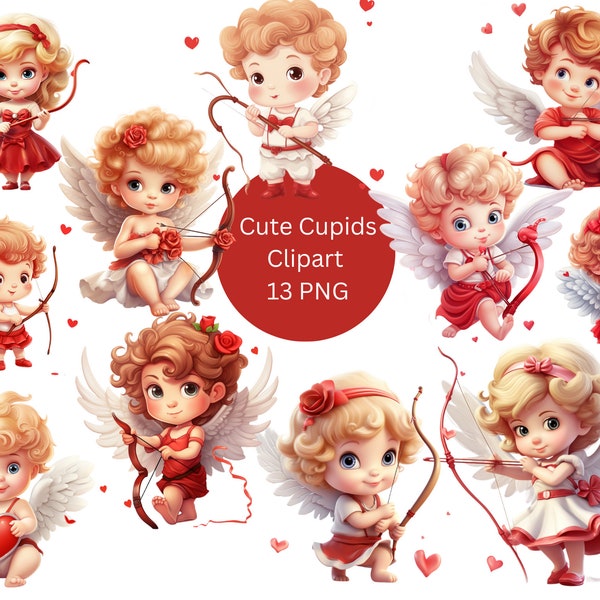 Cute Cupids Clipart, Valentine's Day Clipart, PNG digital files on transparent background, sublimation, commercial use