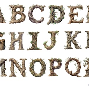 Woodland Tree Letters Clipart - rustiek natuur alfabet png, instant download voor commercieel gebruik, hoge resolutie, 12 x 12, commercieel gebruik
