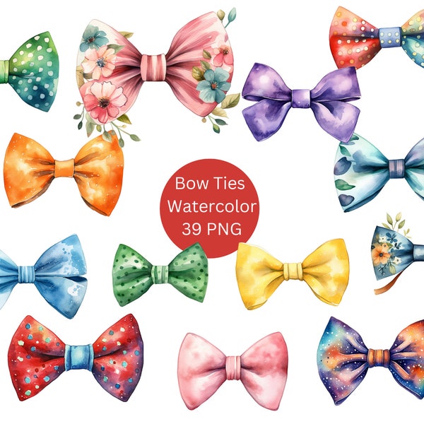 Watercolor Bow Ties Clipart, PNG digital files on transparent background, sublimation, commercial use