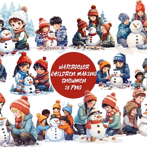 Enfants faisant un bonhomme de neige, bonhomme de neige png, téléchargement immédiat pour un usage commercial, haute résolution, 12 x 12, usage commercial