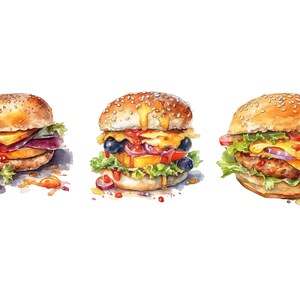 Aquarell Burger Clipart, 27 saftige PNG-Bilder, hohe Qualität, transparenter Hintergrund, 12x12, kommerzielle Nutzung Bild 3