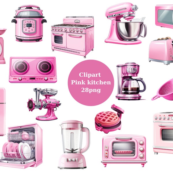 Clipart Pink kitchen, kitchen , PNG digital files on transparent background, sublimation design, scrapbook, commercial use