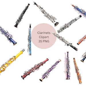 Clarinets Clipart, PNG digital files on transparent background, sublimation, commercial use