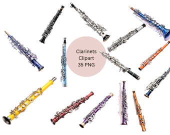 Clarinets Clipart, PNG digital files on transparent background, sublimation, commercial use