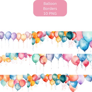 Aquarell Ballon Borders Clipart, PNG digitale Dateien auf transparentem Hintergrund, Sublimation, kommerzielle Nutzung