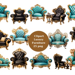 Luxury Turquoise and Gold Furniture Clip Art transparent background, high quality, clipart, 12x12, commercial use