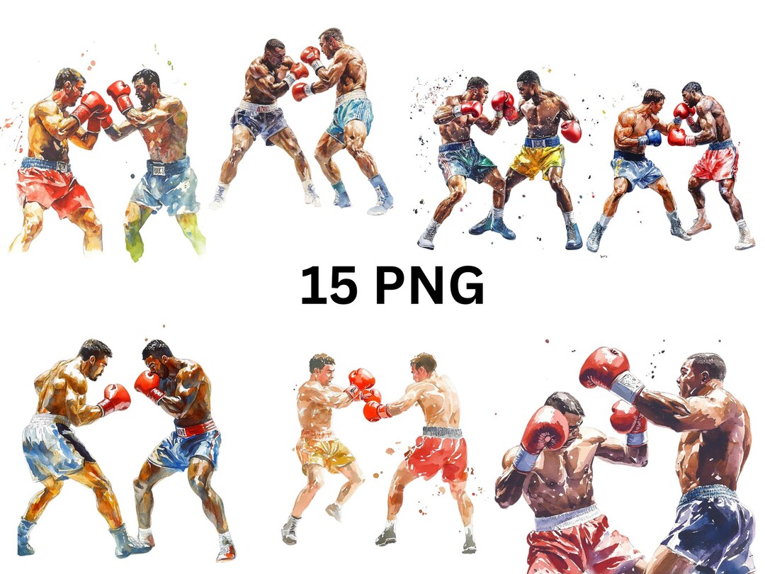Boxing Fighters Clipart Set | 15 PNG Digital Boxing Illustrations, PNG ...