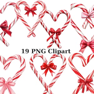 19 Bastões de doces em forma de coração Clipart, Clipart de Natal, imagens individuais PNG em fundo transparente, sublimação