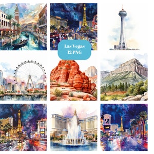 Acquerello Las Vegas Clipart, Nevada Clipart, file digitali PNG su sfondo trasparente, sublimazione, uso commerciale