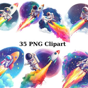 35 Astronauten mit Raketenschiffen Clipart, Space Clipart, PNG Einzelbilder auf transparentem Hintergrund, Sublimation